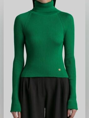 Recto Women's Green Signature Open Back Detail Turtleneck Sweater Size S
